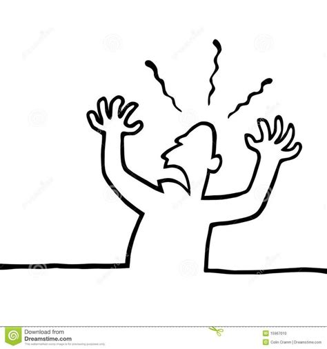 Angry person with his hands in the air. Black and white line drawing of ...