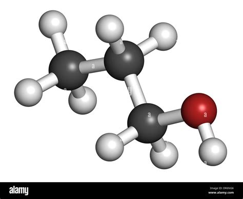 Propanol (n-propanol) solvent molecule. Atoms are represented as ...