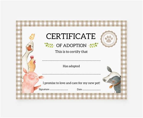 Farm Animal Adoption Certificate, Party Games, Pet Adoption, Boys Farm ...