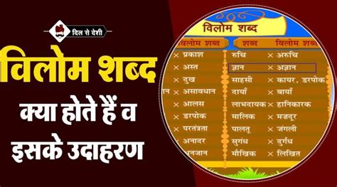 विलोम शब्द परिभाषा और उदाहरण | Vilom Shabd Defination and Examples