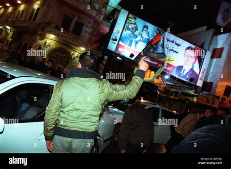 Al Fatah militant celebrating the Abu Mazen victory during the 2003 ...