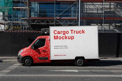 Side view of Cargo Truck Mockup Free PSD - PsFiles