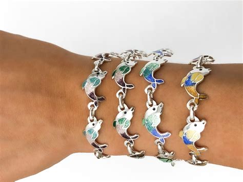 Dolphin Bracelet Silver & Enamel Bracelet Vintage Silver | Etsy