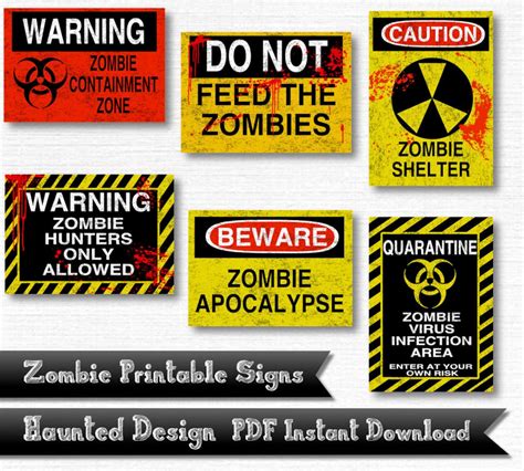 Zombie Warning Signs Apocalypse Zombie Hunters Containment Area Digital ...