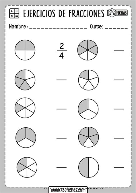 Ejercicios de Fracciones para Primaria | Para IMPRIMIR