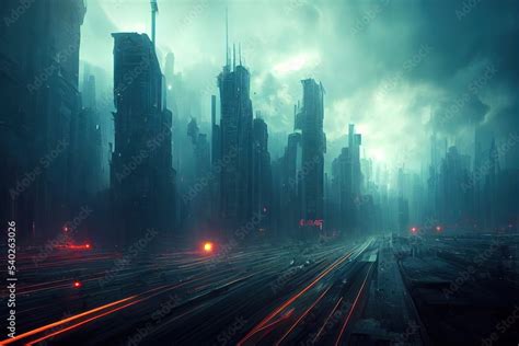 City wallpaper. Dystopian futuristic cyberpunk city at night in a neon ...