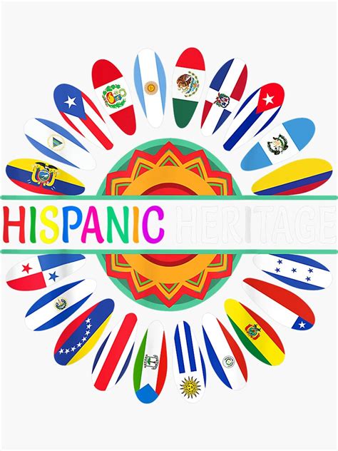 "Hispanic Countries Flags Sunflower Hispanic Heritage Month" Sticker ...