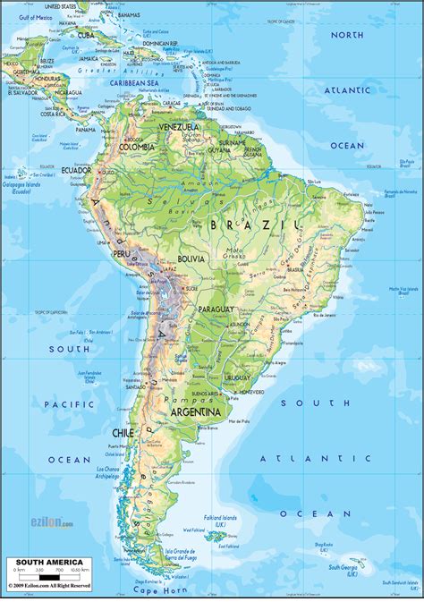 Physical Map of South America