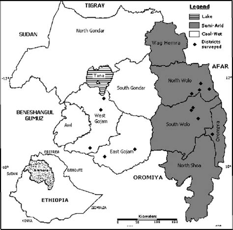 Map of Amhara region, showing districts surveyed. | Download Scientific ...