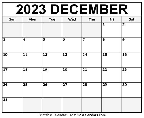 December 2023 Calendar 123 Printable - Get Calendar 2023 Update