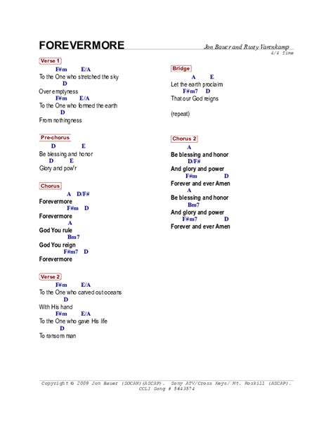 Forevermore Chords PDF (Jon Bauer) - PraiseCharts