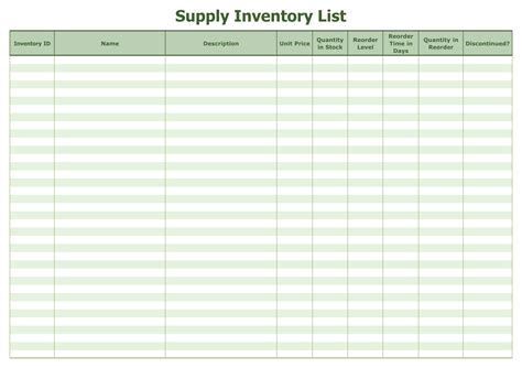 Printable Inventory Sheet Template