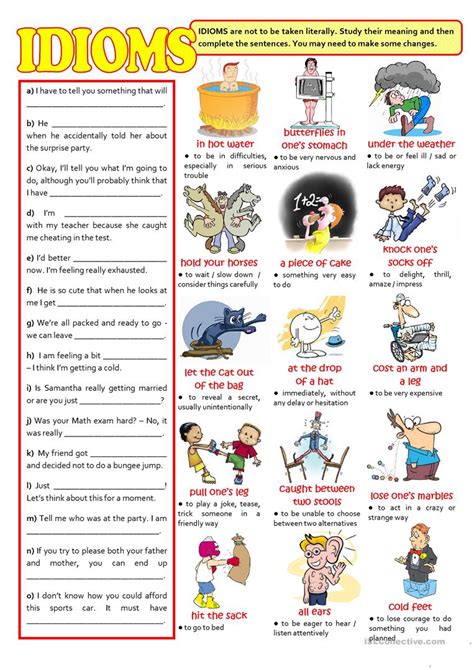 Idioms Worksheets Kids