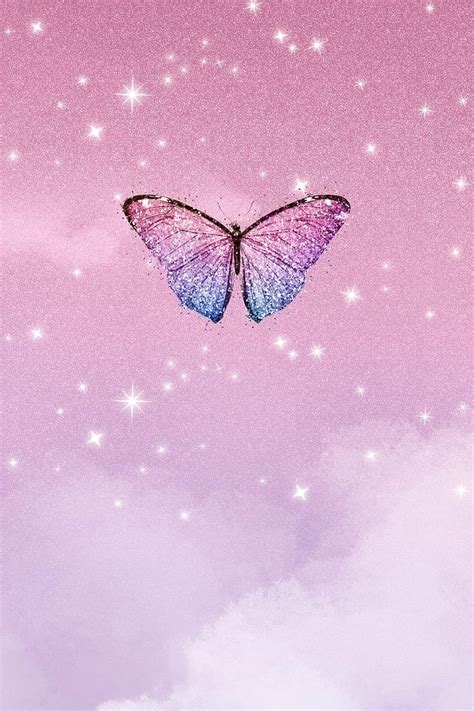 Butterfly aesthetic background, pink design with sparkling stars | free ...