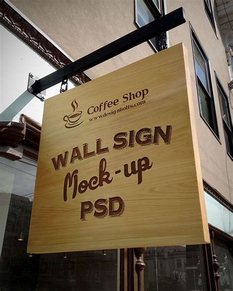 Free Wooden Outdoor Advertising Shop Wall Sign Mock-up PSD