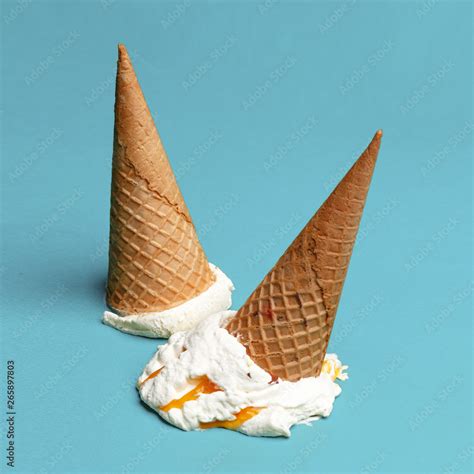 Vanilla ice cream cone drop upside down Stock Photo | Adobe Stock