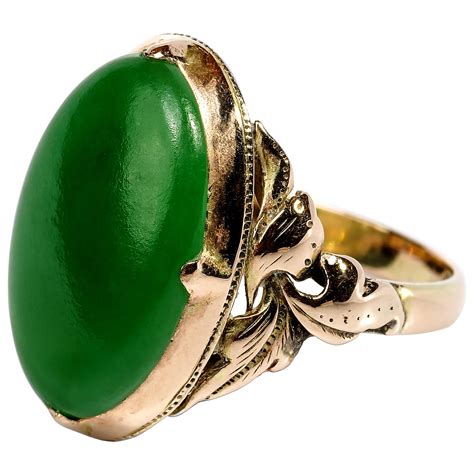 Jade Ring Emerald Green Art Nouveau Certified Untreated at 1stDibs