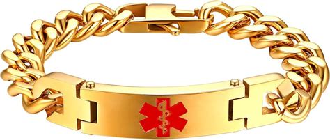 Golden George Medical Alert ID Bracelet 316L Stainless Steel Gold Cuban ...