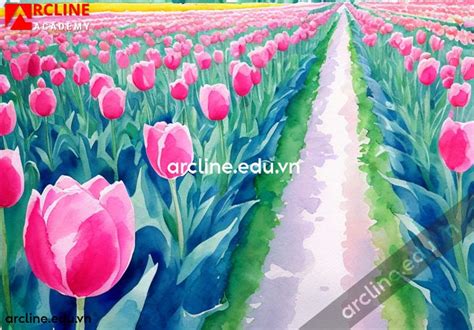 Hướng dẫn các bước vẽ hoa tulip bằng màu nước | ArcLine Academy