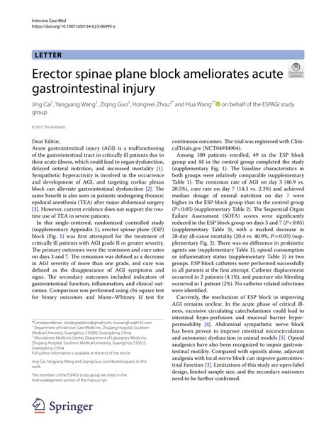 (PDF) Erector spinae plane block ameliorates acute gastrointestinal injury