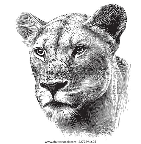 Lioness Portrait Hand Drawn Sketch Illustration Stock Vector (Royalty ...