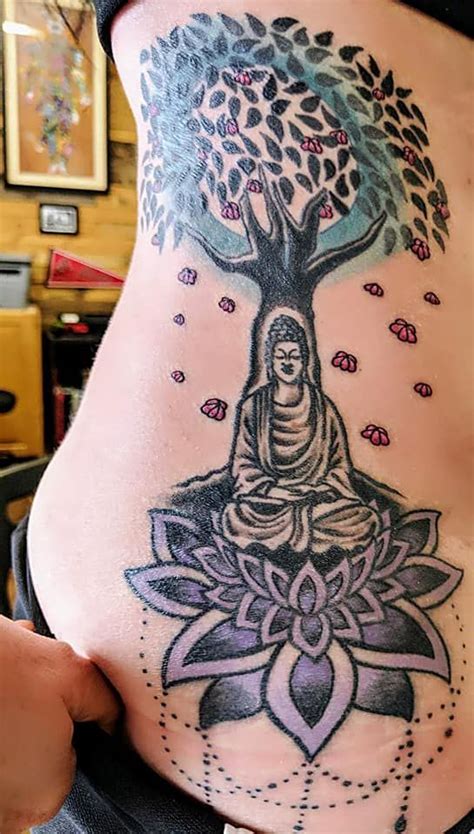 Bodhi tree Buddha lotus side tattoo Bodhi Tree Tattoo, Tree Sleeve ...