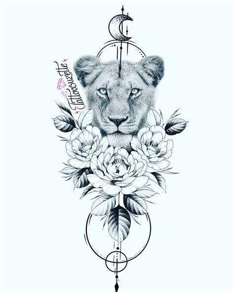 Lion flower tattoo desig’ | Lioness tattoo, Female lion tattoo, Lioness ...