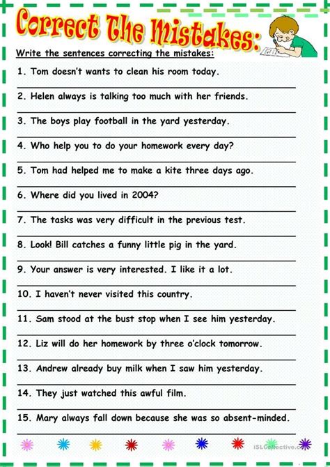 Correct the mistakes worksheet - Free ESL printable worksheets made by ...