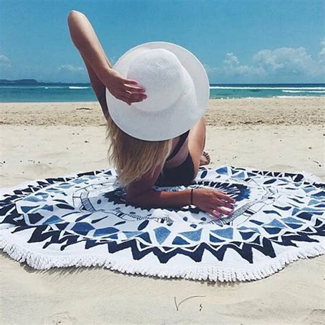 100% Cotton Round Beach Towel Serviette Summer Swimming Sunbath de ...