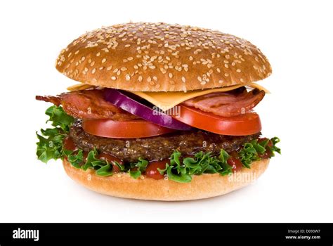 Beef and bacon burger isolated over white background Stock Photo - Alamy