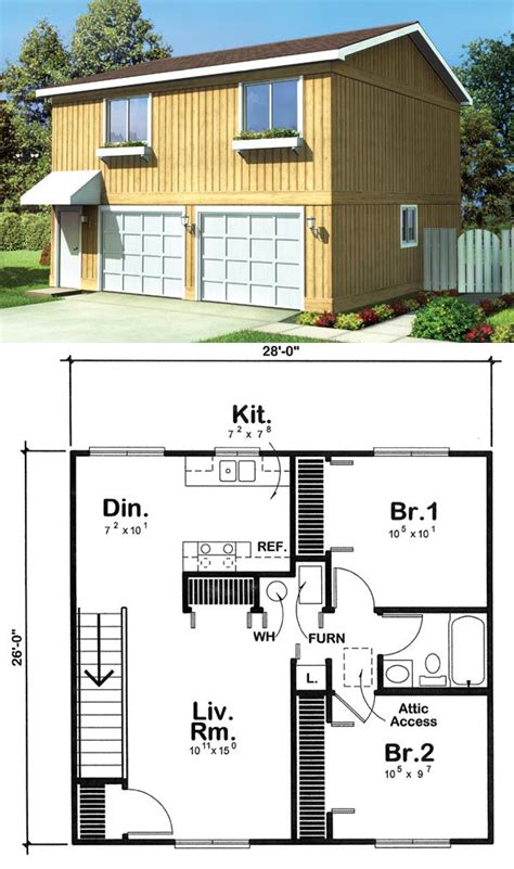 Small Garage Apartment Plans - Square Kitchen Layout