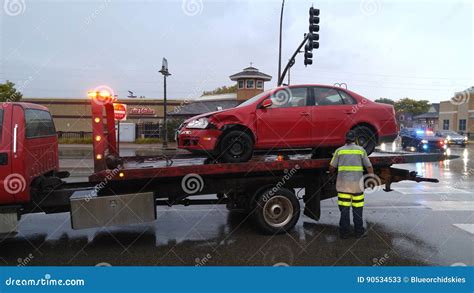 Car Being Towed Away after Accident Editorial Stock Photo - Image of ...