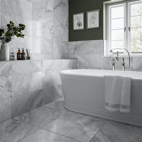 Fusion silver marble effect matt wall and floor tile 300mm x 600mm ...