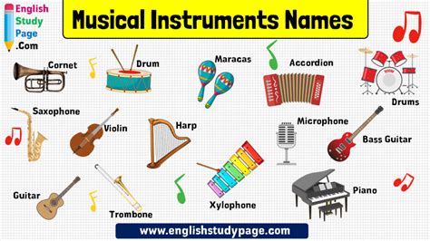 14 Musical Instruments Names - English Study Page