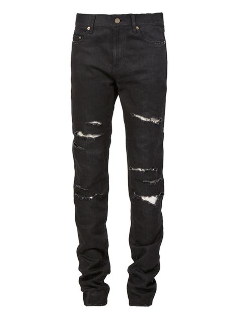 Saint Laurent Ripped Jeans in Black for Men - Lyst