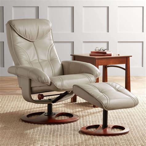 Buy Newport Taupe Swivel Faux Leather Recliner Chair with Ottoman ...