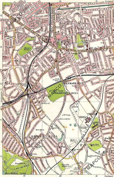 1908 Map of Camberwell showing 'Site for KCH' on Denmark Hill, + also ...