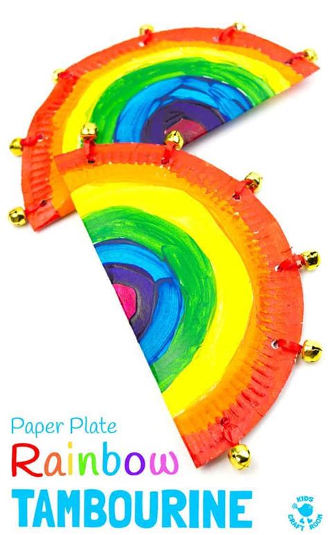 Rainbow Paper Plate Tambourine Craft - Kids Craft Room