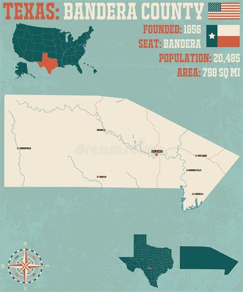 Map of Bandera County in Texas Stock Vector - Illustration of geography ...