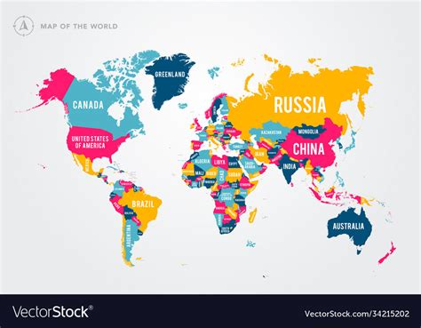 Colorful map world with country names Royalty Free Vector