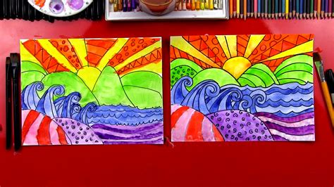 How To Draw A Sunset Art For Kids Hub