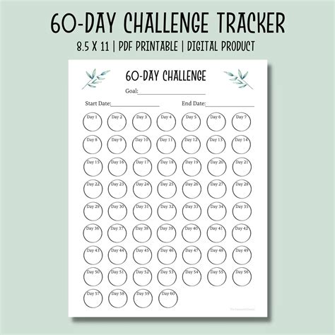 60 Day Challenge Tracker Printable PDF Habit Tracker - Etsy ...