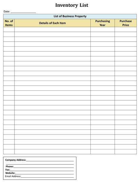 Printable Home Inventory Forms