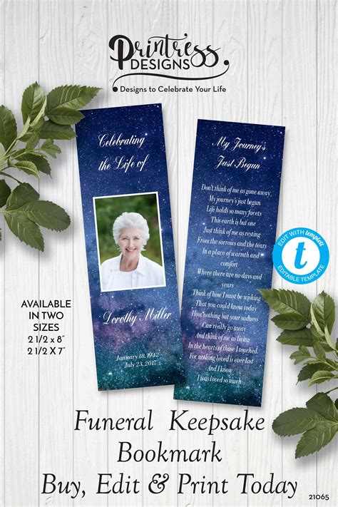 Stars in Space Printable Memorial Bookmark Template Editable - Etsy ...