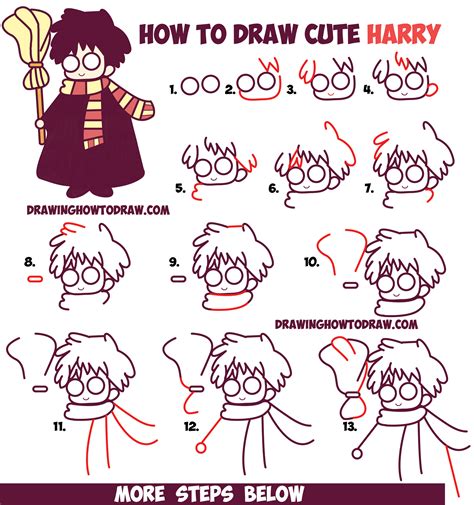 How to Draw Cute Harry Potter (Chibi / Kawaii) Easy Step by Step ...