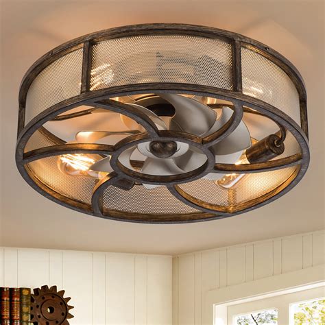 Buy Caged Ceiling Fan with Light Remote Control, 21'' Low Profile ...