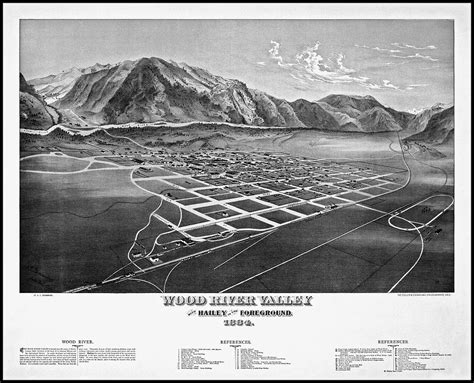 Wood River Valley and Hailey Idaho Vintage Map Birds Eye View 1884 ...