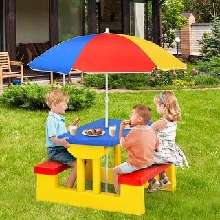 Kids Portable Picnic Table Bench Set with Removable Umbrella - Bed Bath ...