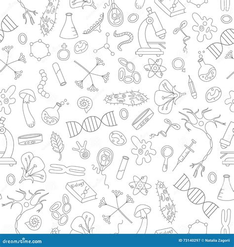 Seamless Illustration with Simple Icons on the Theme of Biology, the ...