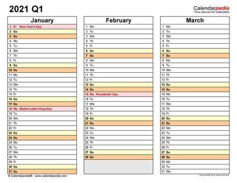 Quarterly Calendar Template